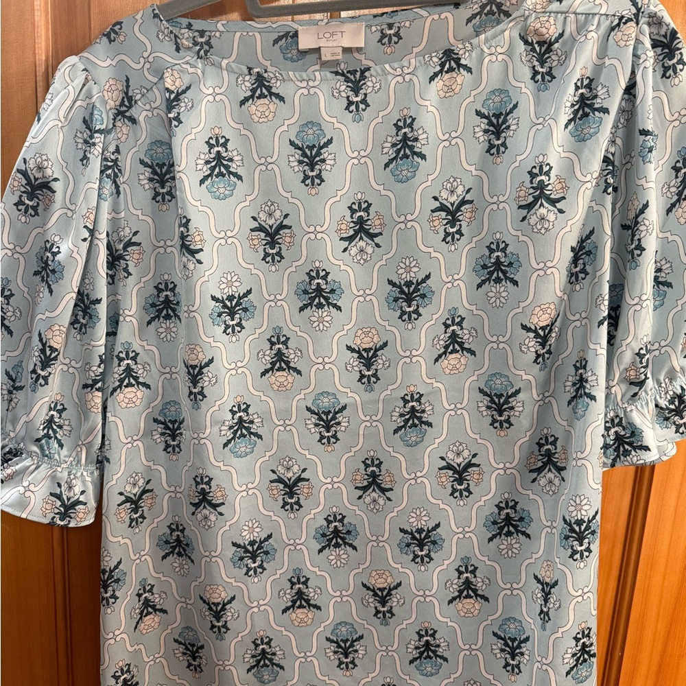 LOFT Women's Light Blue Patterned Blouse